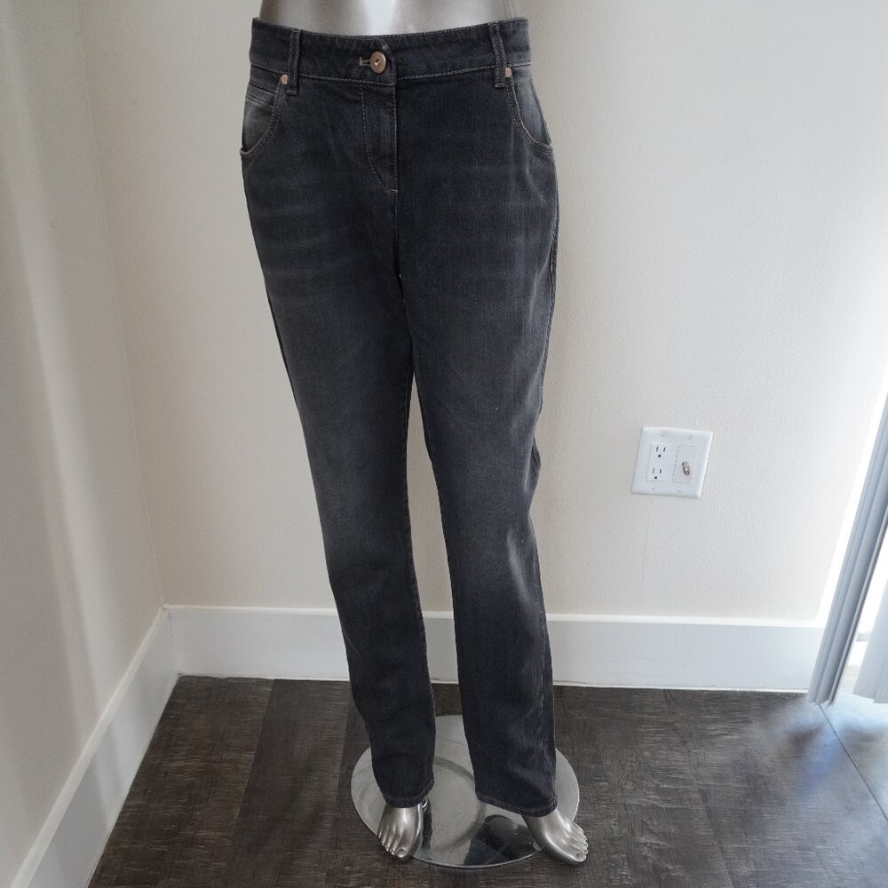 Brunello Cucinelli Black Jeans Distressed Skinny Denim Monili Trim IT 46 USA 10 - Picture 7 of 9